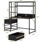Bureau d'ordinateur Lantine de 55 pouces avec 2 tiroirs et des étagères de rangement