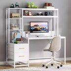 Bureau d'ordinateur Lantine de 55 pouces avec 2 tiroirs et des étagères de rangement
