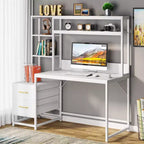 Bureau d'ordinateur Lantine de 55 pouces avec 2 tiroirs et des étagères de rangement