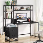 Bureau d'ordinateur Lantine de 55 pouces avec 2 tiroirs et des étagères de rangement