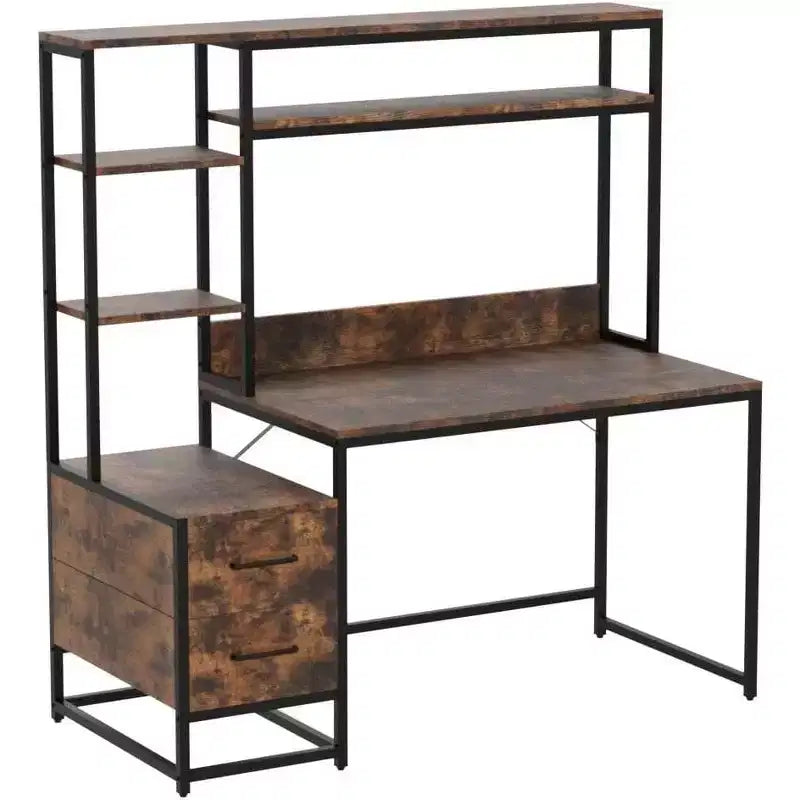 Bureau d'ordinateur Lantine de 55 pouces avec 2 tiroirs et des étagères de rangement