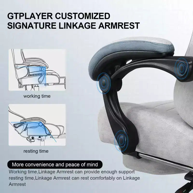 Chaise de jeu GTPLAYER, chaise de bureau en tissu avec accoudoirs liés, chaise d'ordinateur ergonomique