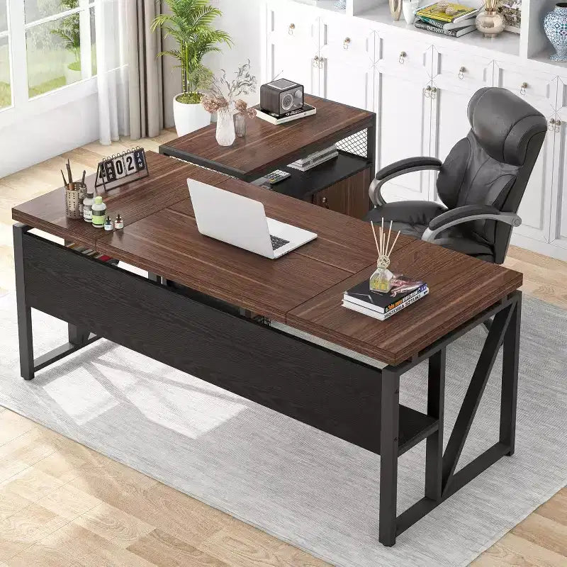 Bureau de direction en L Lantine 63 avec caisson à tiroirs
