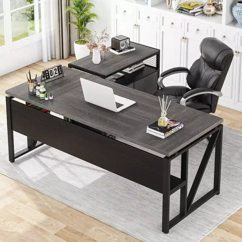 Bureau de direction en L Lantine 63 avec caisson à tiroirs