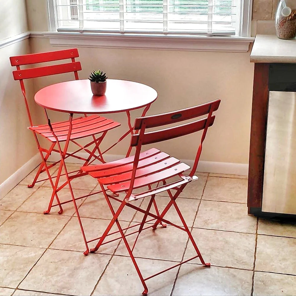 Ensemble bistro pliant 3 pièces en métal, ensemble de conversation intérieur/extérieur résistant aux intempéries pour patio, cour, jardin