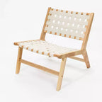 LuxenHome Fauteuil d'appoint bas sans accoudoirs en bois d'hévéa naturel avec cuir PU blanc, lot de 2