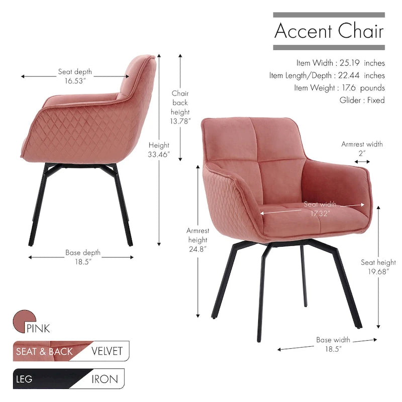 Fauteuil pivotant d'appoint en velours Porthos Home Demi avec pieds en métal