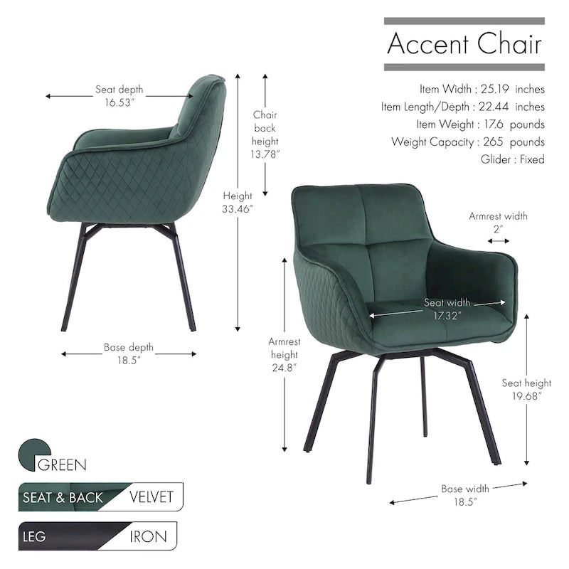 Fauteuil pivotant d'appoint en velours Porthos Home Demi avec pieds en métal