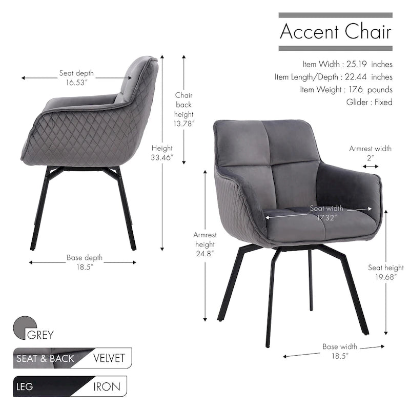 Fauteuil pivotant d'appoint en velours Porthos Home Demi avec pieds en métal