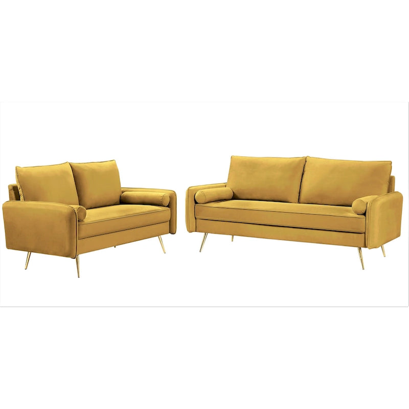 Ensemble de salon 2 pièces Villeda Velvet de style moderne du milieu du siècle