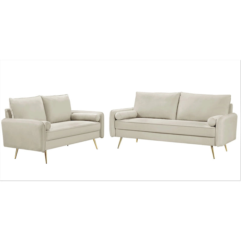 Ensemble de salon 2 pièces Villeda Velvet de style moderne du milieu du siècle