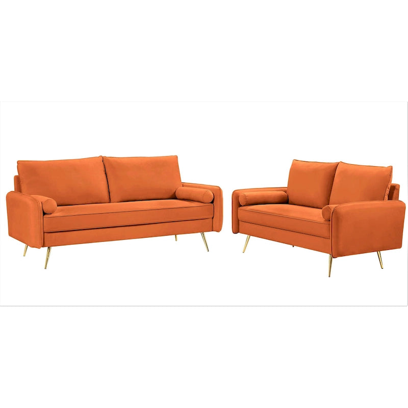 Ensemble de salon 2 pièces Villeda Velvet de style moderne du milieu du siècle