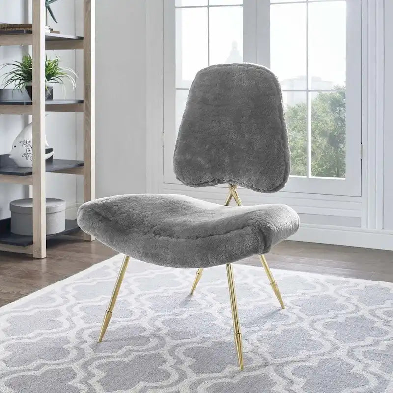 Ponder Fauteuil de salon en peau de mouton rembourré