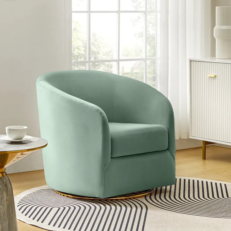 Fauteuil d'appoint pivotant incurvé Eleuterio en velours moderne avec base en métal par HULALA HOME