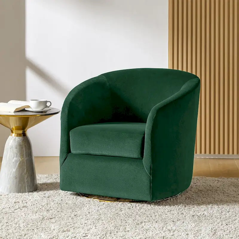 Fauteuil d'appoint pivotant incurvé Eleuterio en velours moderne avec base en métal par HULALA HOME
