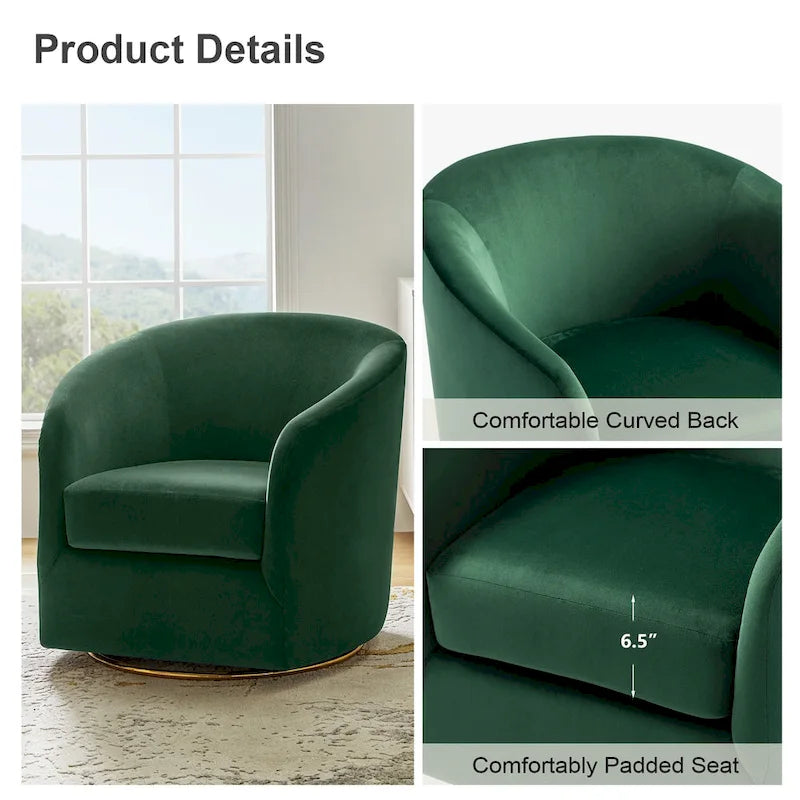 Fauteuil d'appoint pivotant incurvé Eleuterio en velours moderne avec base en métal par HULALA HOME