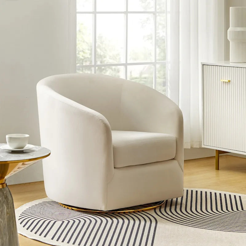 Fauteuil d'appoint pivotant incurvé Eleuterio en velours moderne avec base en métal par HULALA HOME