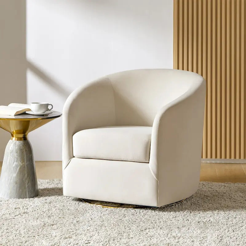 Fauteuil d'appoint pivotant incurvé Eleuterio en velours moderne avec base en métal par HULALA HOME