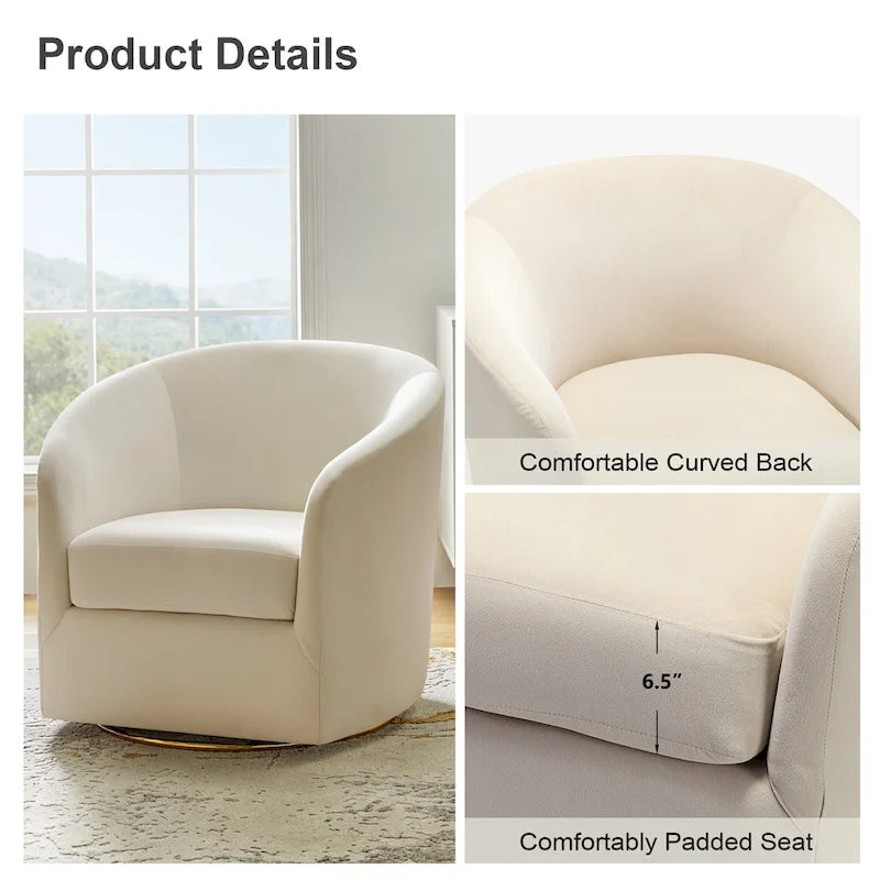 Fauteuil d'appoint pivotant incurvé Eleuterio en velours moderne avec base en métal par HULALA HOME