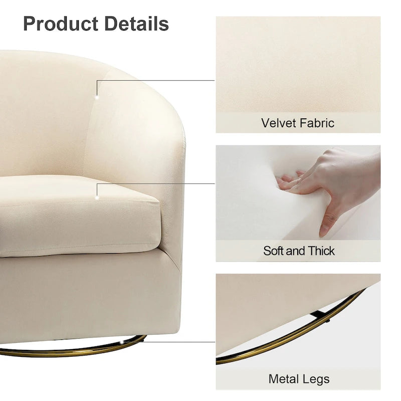 Fauteuil d'appoint pivotant incurvé Eleuterio en velours moderne avec base en métal par HULALA HOME