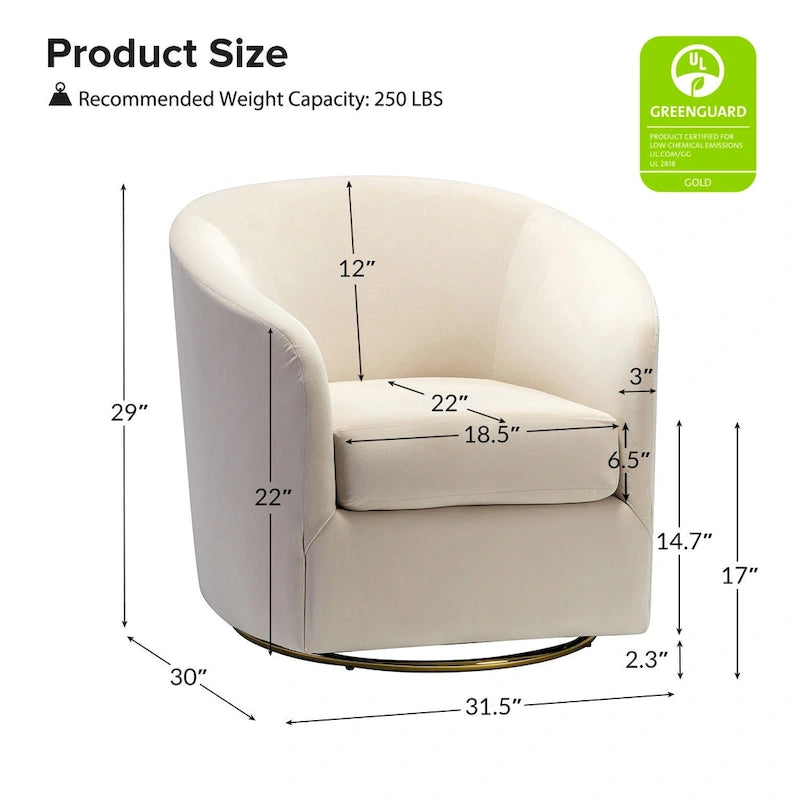 Fauteuil d'appoint pivotant incurvé Eleuterio en velours moderne avec base en métal par HULALA HOME