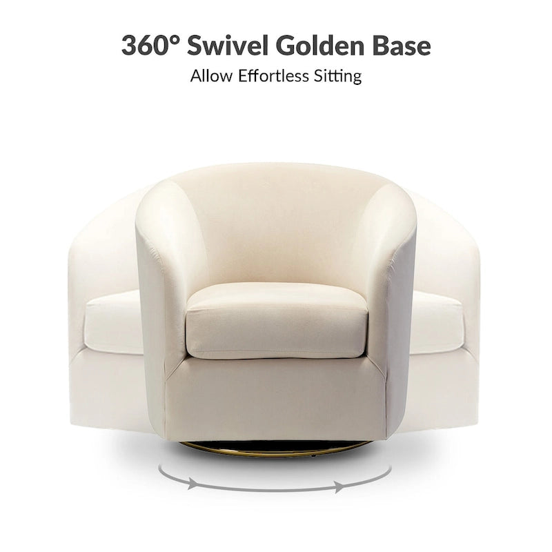 Fauteuil d'appoint pivotant incurvé Eleuterio en velours moderne avec base en métal par HULALA HOME