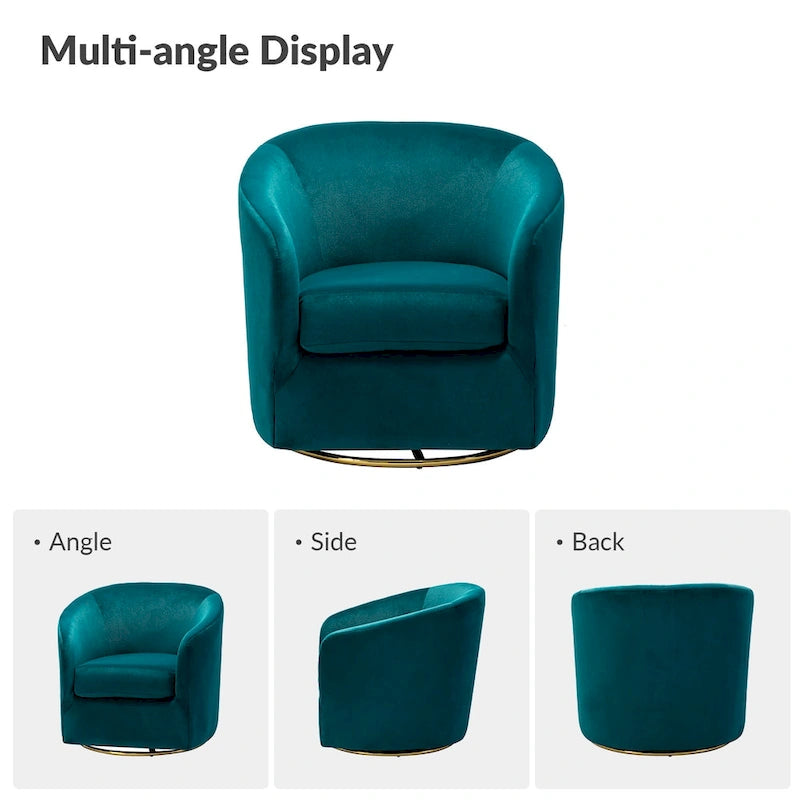 Fauteuil d'appoint pivotant incurvé Eleuterio en velours moderne avec base en métal par HULALA HOME