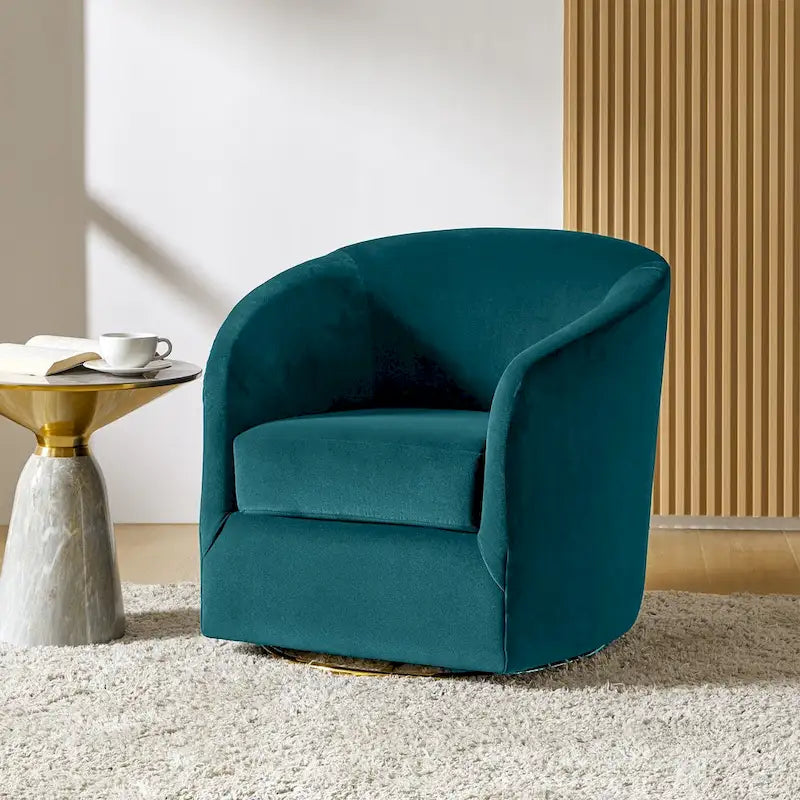Fauteuil d'appoint pivotant incurvé Eleuterio en velours moderne avec base en métal par HULALA HOME