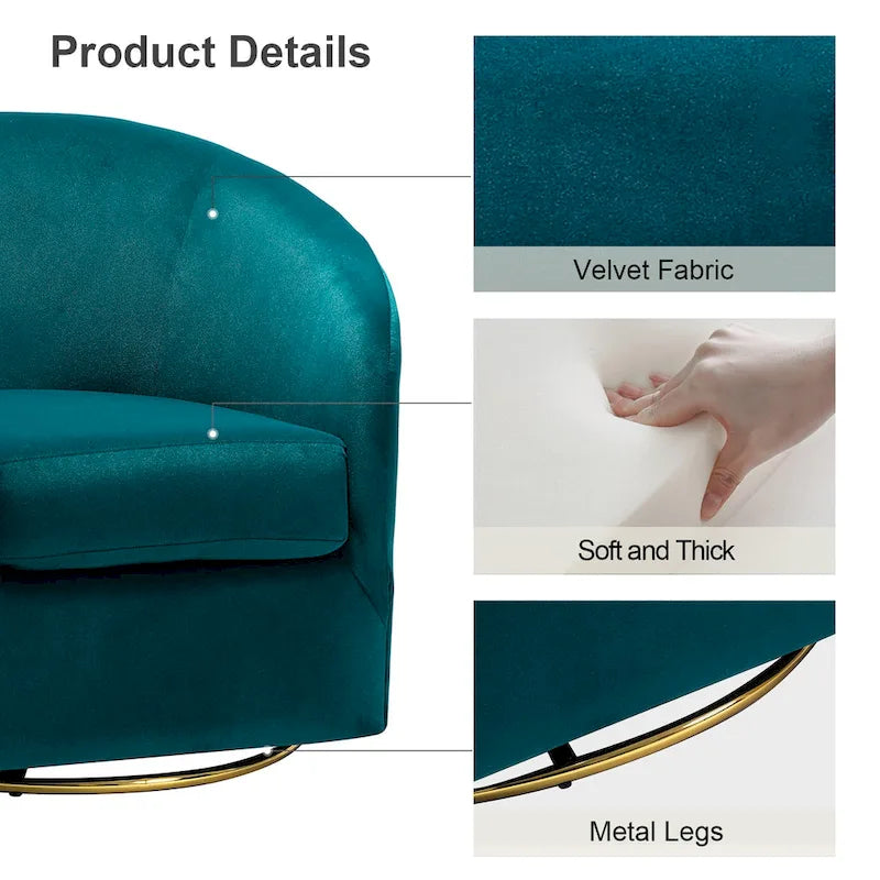 Fauteuil d'appoint pivotant incurvé Eleuterio en velours moderne avec base en métal par HULALA HOME