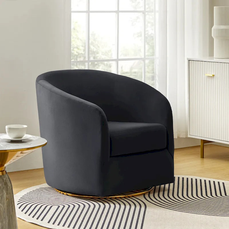 Fauteuil d'appoint pivotant incurvé Eleuterio en velours moderne avec base en métal par HULALA HOME