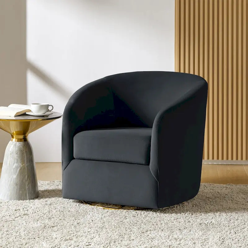 Fauteuil d'appoint pivotant incurvé Eleuterio en velours moderne avec base en métal par HULALA HOME