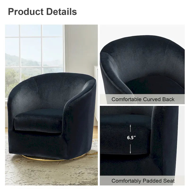 Fauteuil d'appoint pivotant incurvé Eleuterio en velours moderne avec base en métal par HULALA HOME