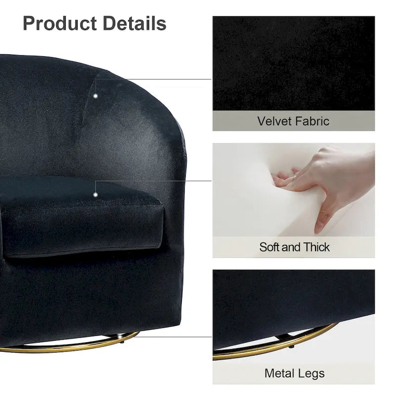 Fauteuil d'appoint pivotant incurvé Eleuterio en velours moderne avec base en métal par HULALA HOME
