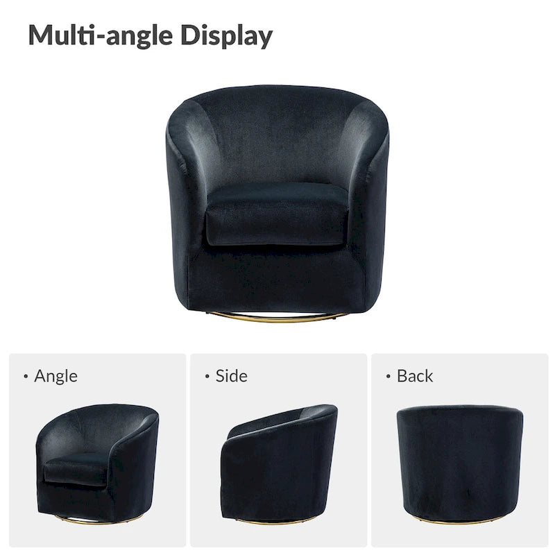 Fauteuil d'appoint pivotant incurvé Eleuterio en velours moderne avec base en métal par HULALA HOME