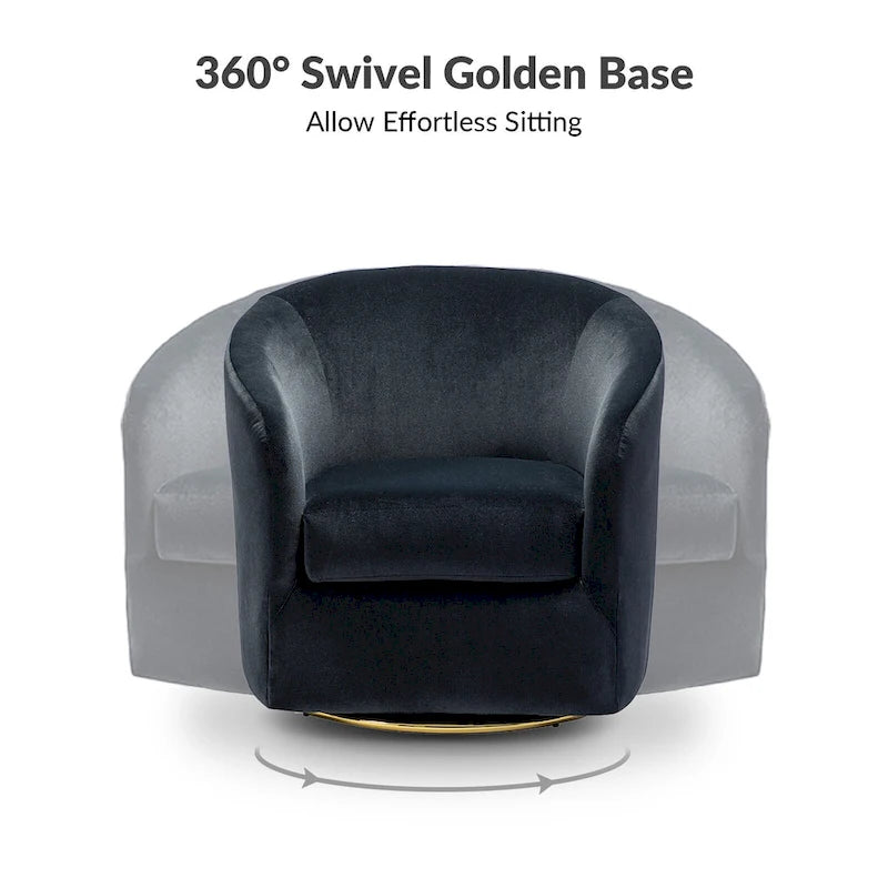 Fauteuil d'appoint pivotant incurvé Eleuterio en velours moderne avec base en métal par HULALA HOME