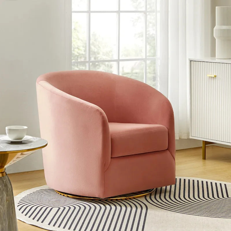 Fauteuil d'appoint pivotant incurvé Eleuterio en velours moderne avec base en métal par HULALA HOME