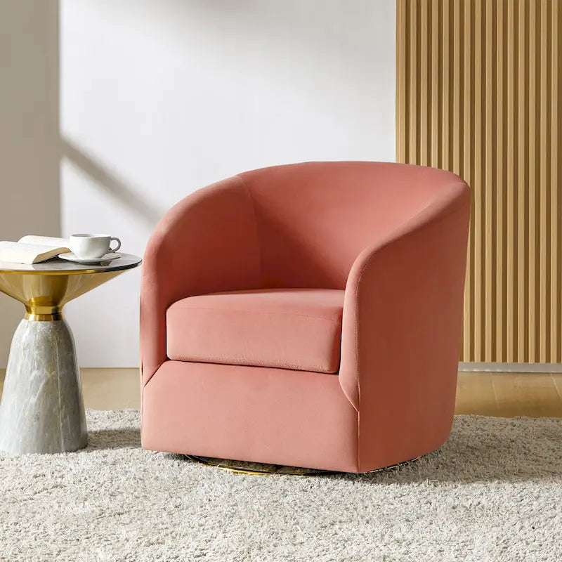 Fauteuil d'appoint pivotant incurvé Eleuterio en velours moderne avec base en métal par HULALA HOME