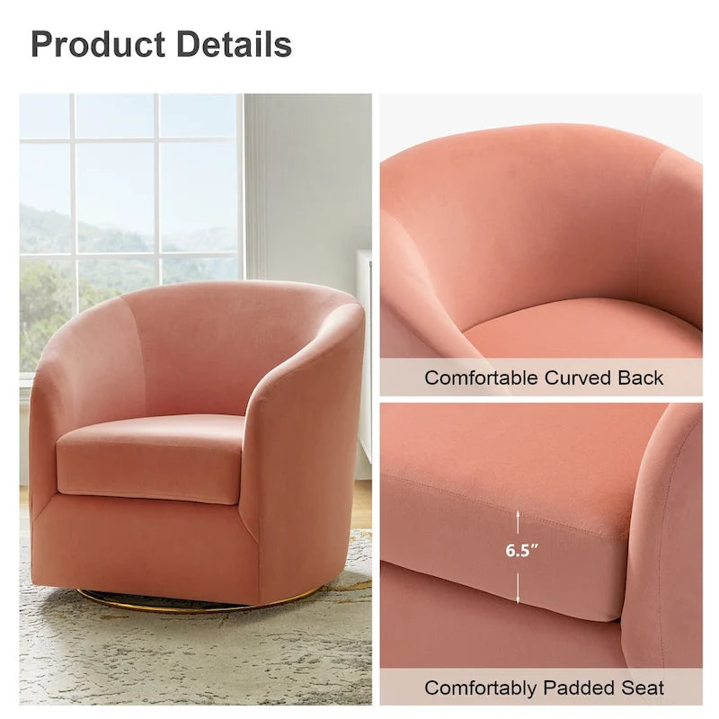 Fauteuil d'appoint pivotant incurvé Eleuterio en velours moderne avec base en métal par HULALA HOME
