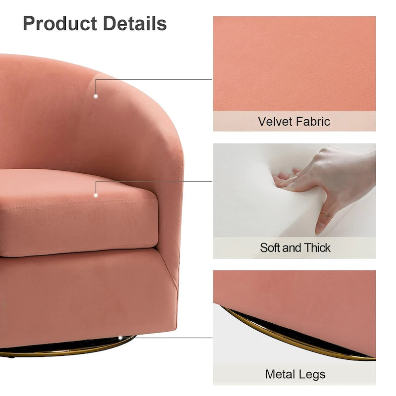 Fauteuil d'appoint pivotant incurvé Eleuterio en velours moderne avec base en métal par HULALA HOME