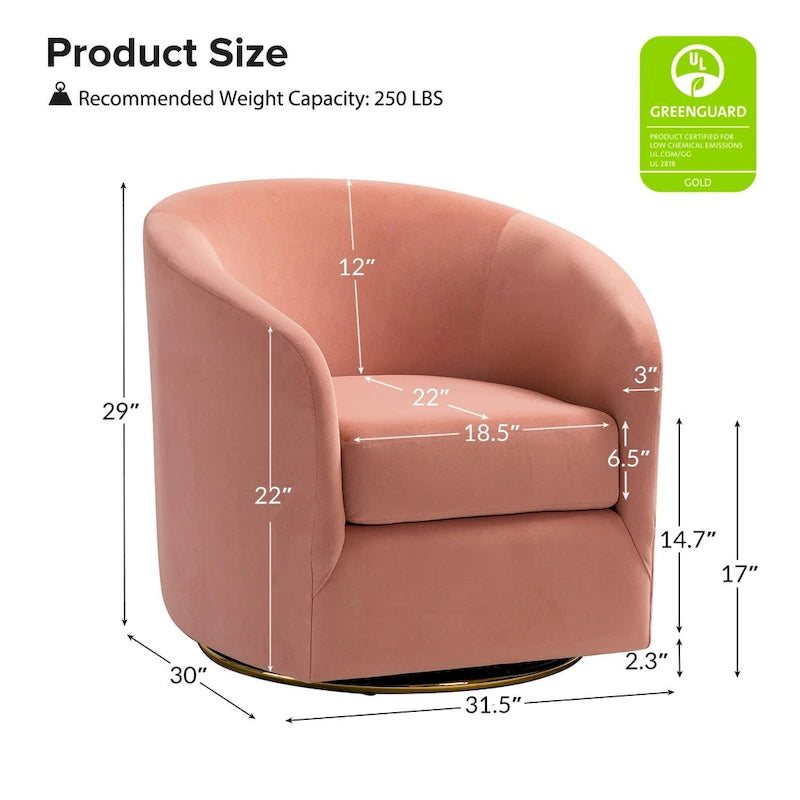 Fauteuil d'appoint pivotant incurvé Eleuterio en velours moderne avec base en métal par HULALA HOME