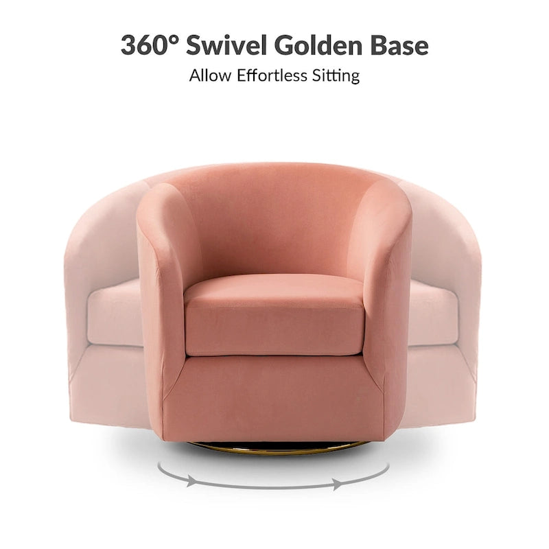 Fauteuil d'appoint pivotant incurvé Eleuterio en velours moderne avec base en métal par HULALA HOME