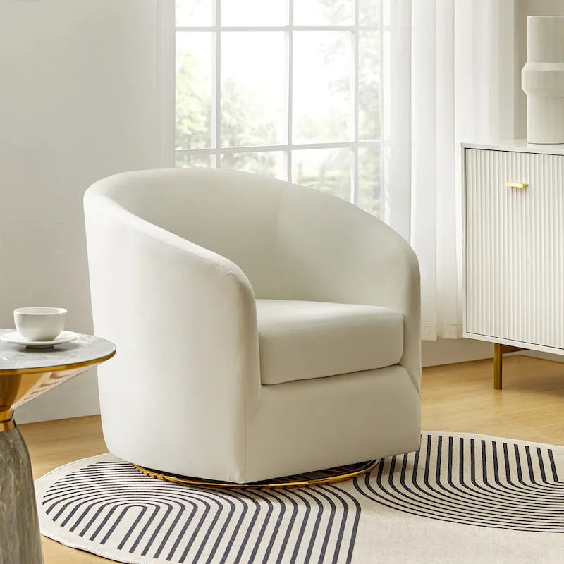 Fauteuil d'appoint pivotant incurvé Eleuterio en velours moderne avec base en métal par HULALA HOME