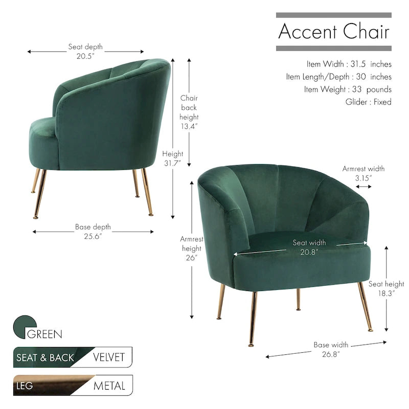 Porthos Home Skye - Fauteuil d'appoint capitonné en velours avec pieds chromés