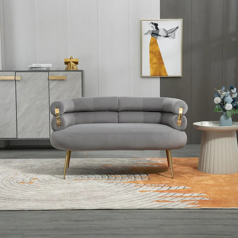 Fauteuil tubulaire long en velours avec pieds dorés
