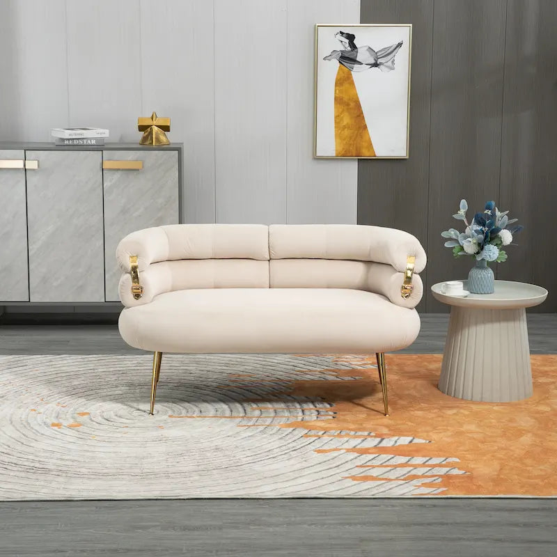 Fauteuil tubulaire long en velours avec pieds dorés