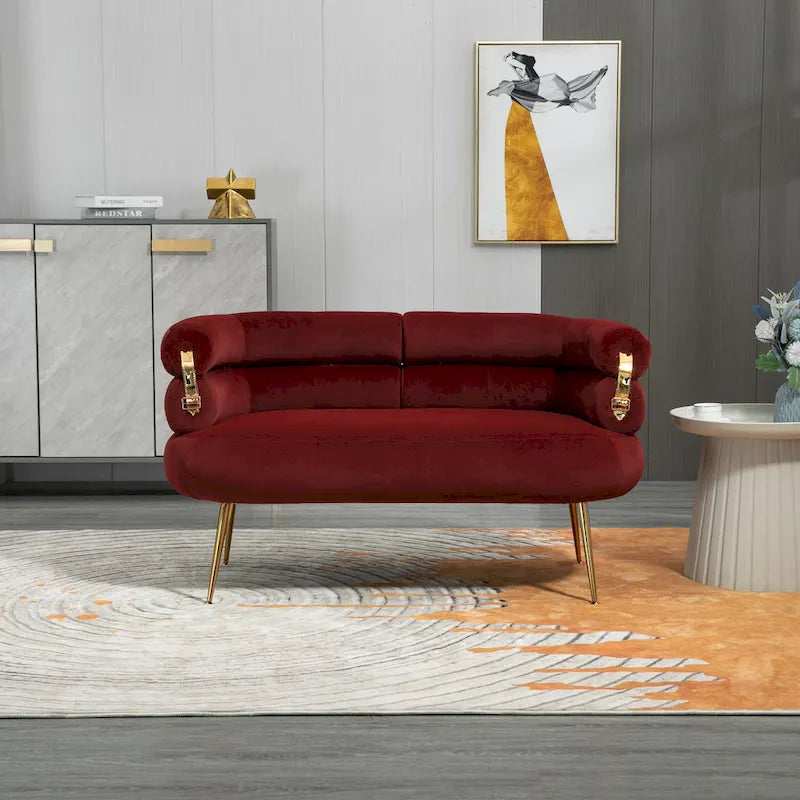 Fauteuil tubulaire long en velours avec pieds dorés