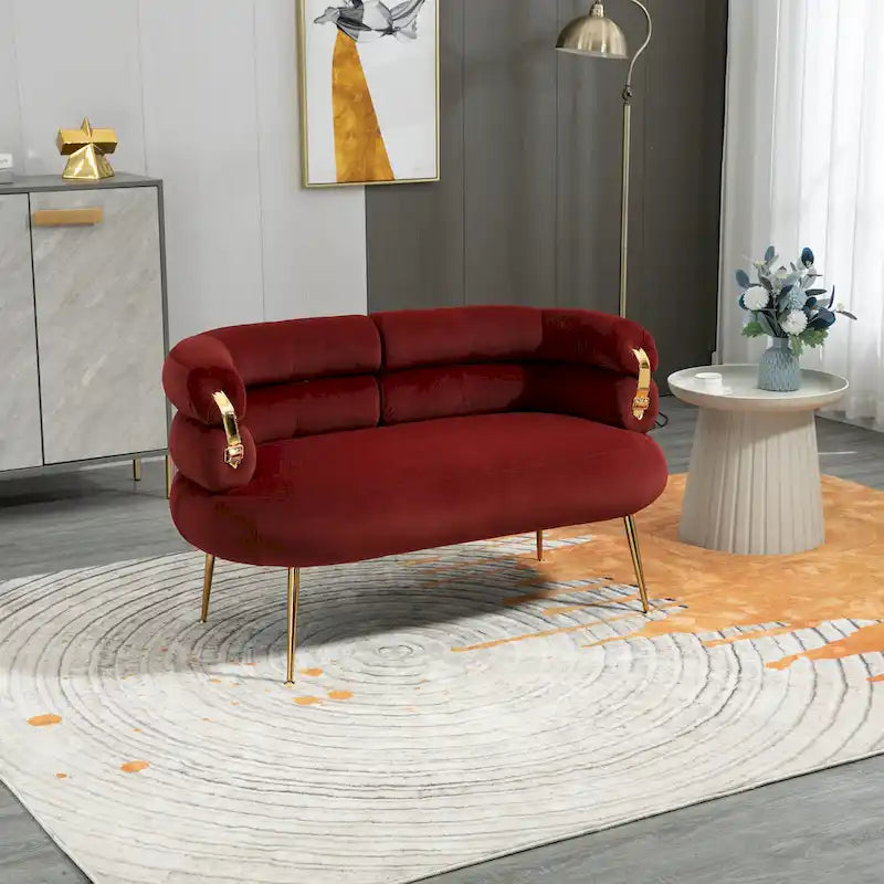 Fauteuil tubulaire long en velours avec pieds dorés
