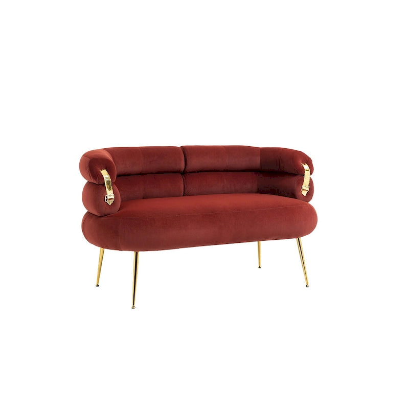 Fauteuil tubulaire long en velours avec pieds dorés
