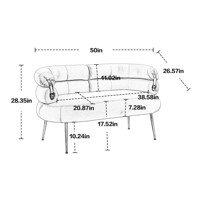 Fauteuil tubulaire long en velours avec pieds dorés