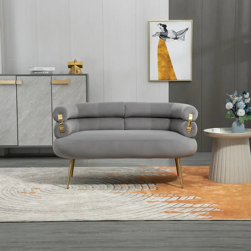 Fauteuil tubulaire long en velours avec pieds dorés